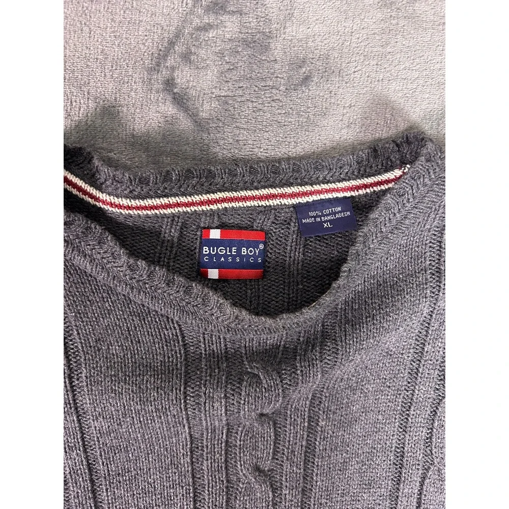 Vintage Bugle Boy Classics‎ Men Gray Cable Knit Fisherman Sweater Pullover XL
